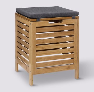  5Five Panier à linge en bambou avec tabouret - 35 litres - Tabouret de rangement