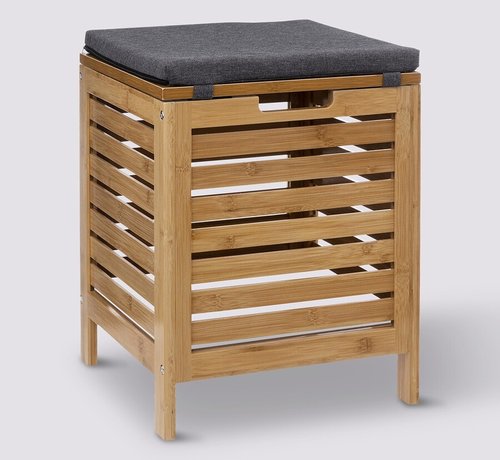 5Five Panier à linge en bambou avec tabouret - 35 litres - Tabouret de rangement