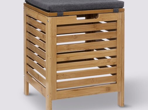  5Five Panier à linge en bambou avec tabouret - 35 litres - Tabouret de rangement