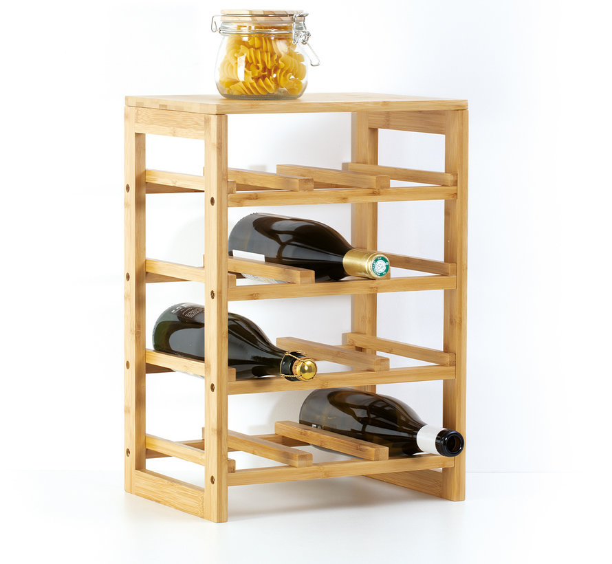 Casier à bouteilles pour 12 bouteilles de vin - 35 x 24 x 47 cm - Bambou - Résistant à l'eau