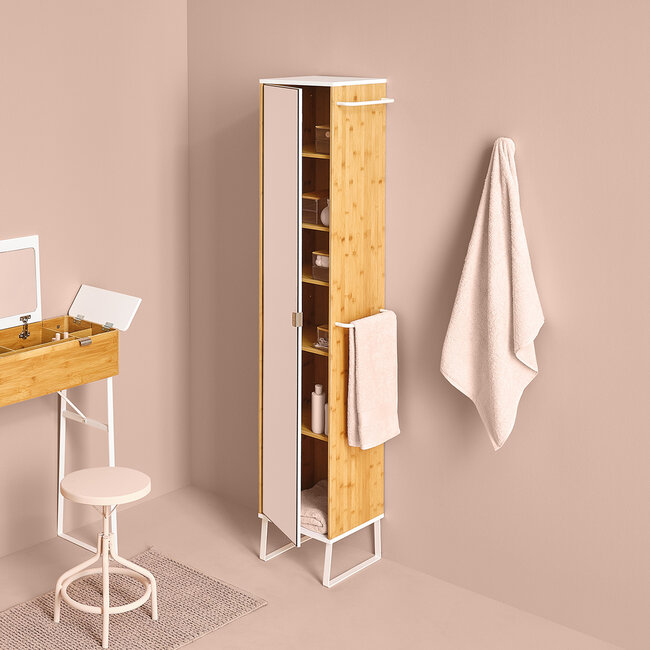 Bamboo bathroom cabinet - mirror included - 6 compartments