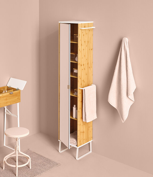 Bamboe badkamer kast - Incl spiegeldeur - 6 vaks + 2 Handdoekhouders