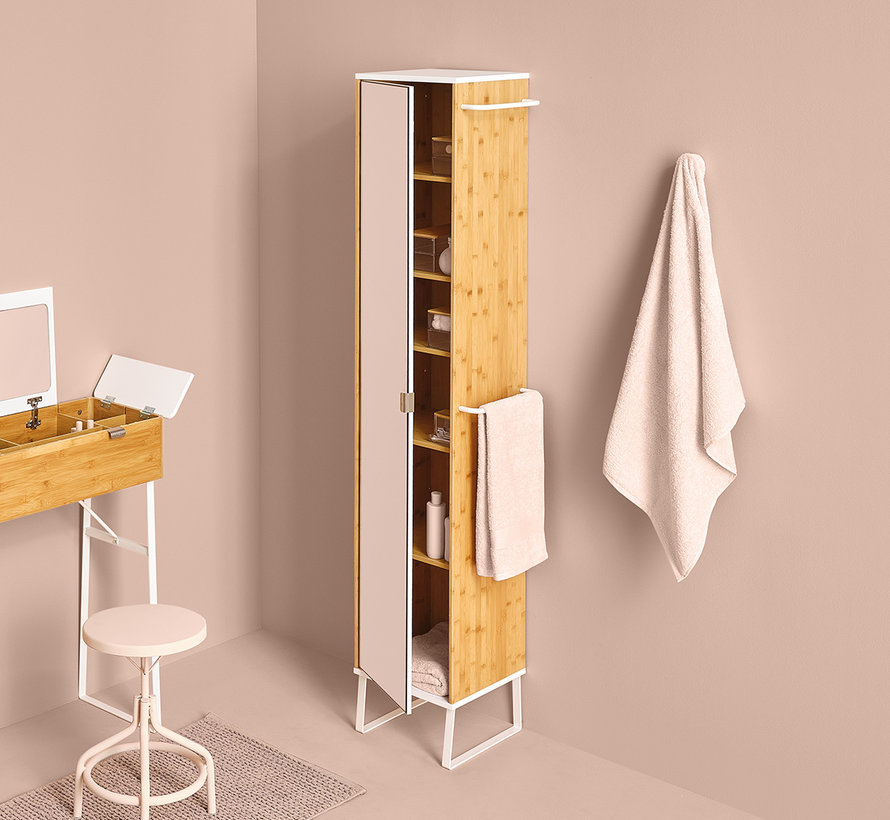 Bamboe badkamer kast - Incl spiegeldeur - 6 vaks + 2 Handdoekhouders