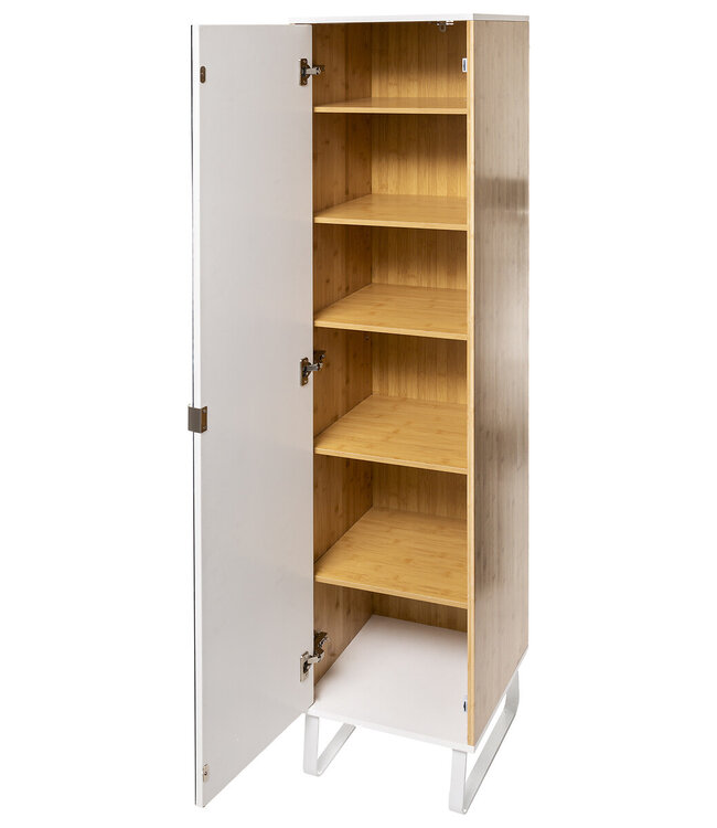 Bamboe badkamer kast - Incl spiegeldeur - 6 vaks + 2 Handdoekhouders