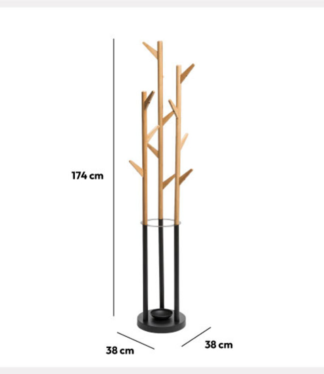 Bamboo Coat Rack with 11 Hooks - Black/Natural look