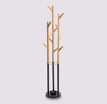  5Five Bamboo Coat Rack with 11 Hooks - Black/Natural look