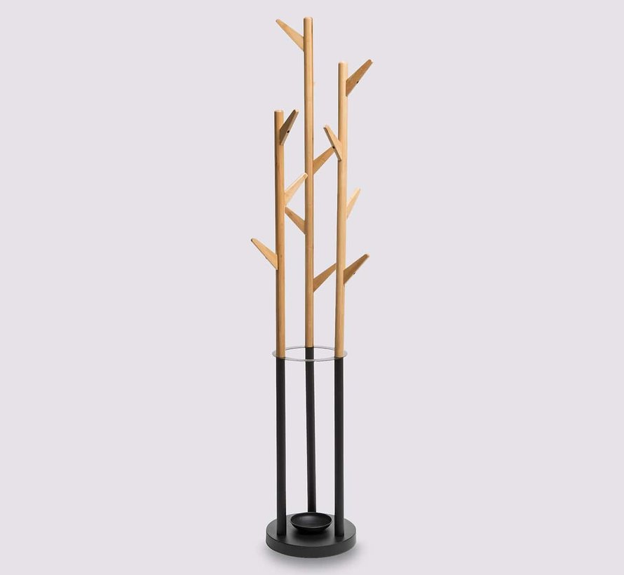 Bamboo Coat Rack with 11 Hooks - Black/Natural look