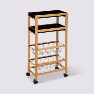  5Five Narrow Trolley on Wheels - 3 Levels - Bamboo - Black
