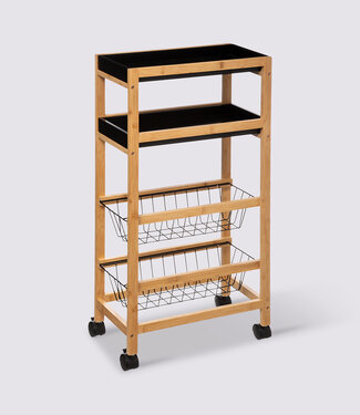  5Five Narrow Trolley on Wheels - 3 Levels - Bamboo - Black