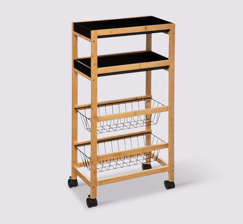 5Five Narrow Trolley on Wheels - 3 Levels - Bamboo - Black - 5five