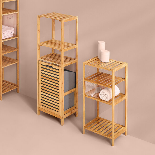 Bamboo Bathroom Cabinet With Integrated Laundry Basket - L 35 x W 32x H 118 cm - Five