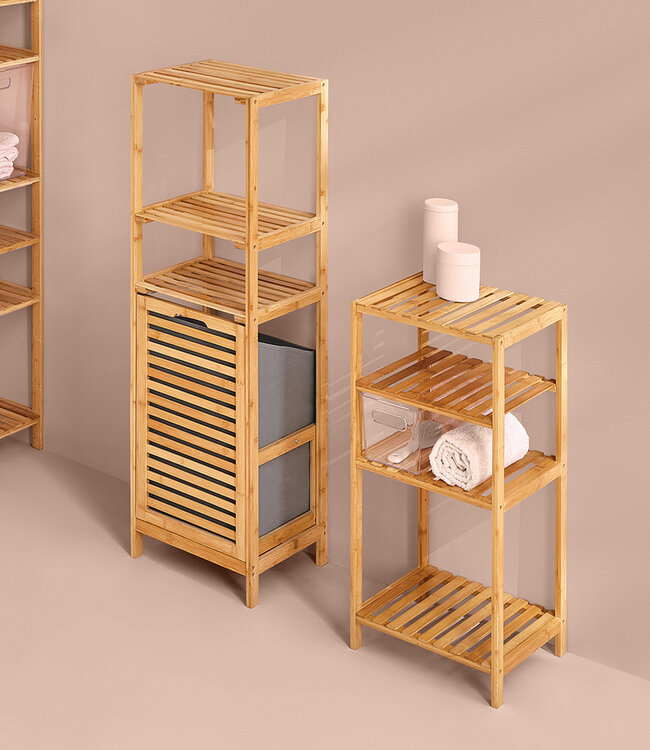 Bamboo Bathroom Cabinet With Integrated Laundry Basket - L 35 x W 32x H 118 cm - Five