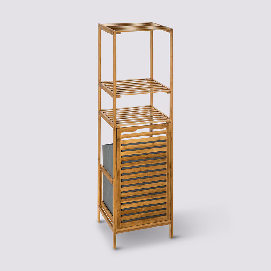 GLAZE – Badkamerkast met wasmand – Moderne stijl – 174x60x30 cm – Kolomkast badkamer – Beige