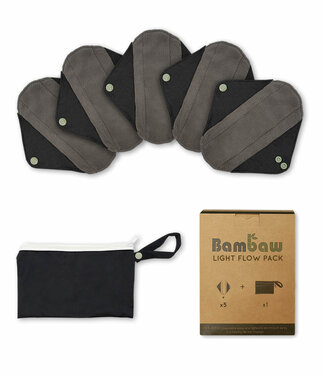BamBaw Bamboo Reusable Sanitary Napkins - Set of 5 - Light Flow