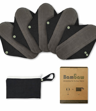 BamBaw Bamboo Washable Panty Liners - Set of 5 - Moderate Flow