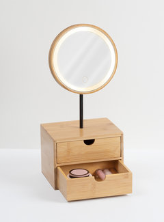  5Five Bamboo Organizer with Mirror and LED Lighting - 2 Compartments - Usb - 5Five