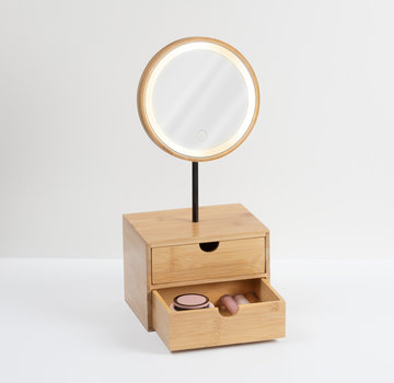  5Five Bamboo Organizer with Mirror and LED Lighting - 2 Compartments - Usb - 5Five