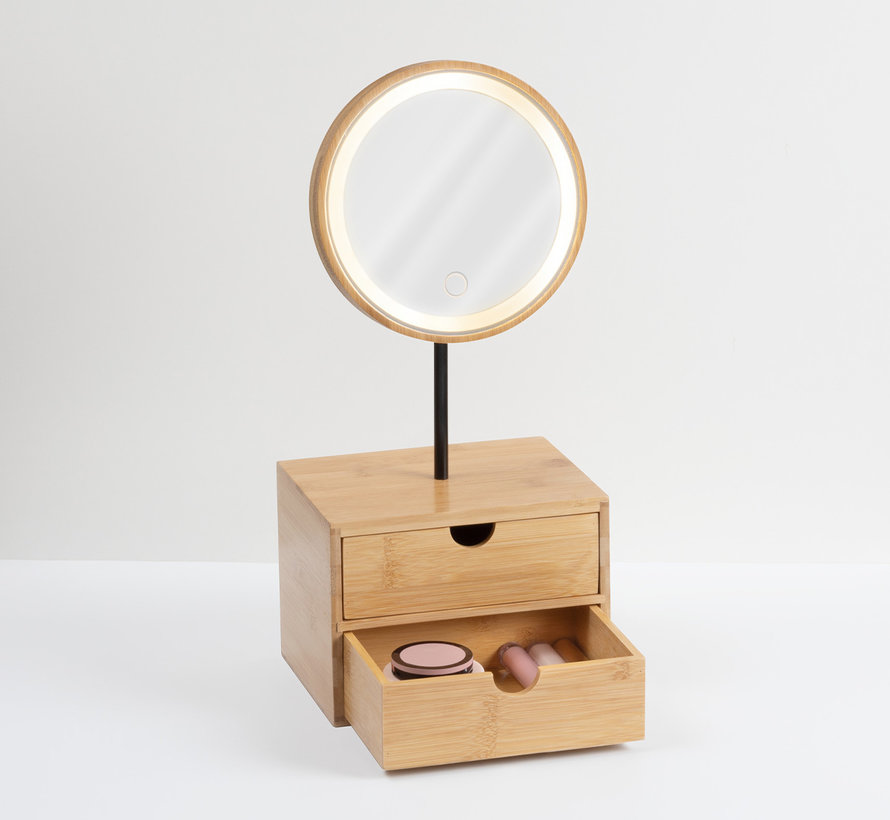 Bamboo Organizer with Mirror and LED Lighting - 2 Compartments - Usb - 5Five