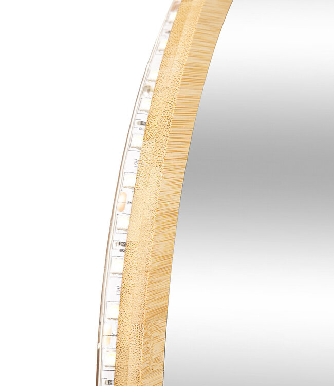 Bamboo Round Mirror with Led Lighting - Glass - Touch