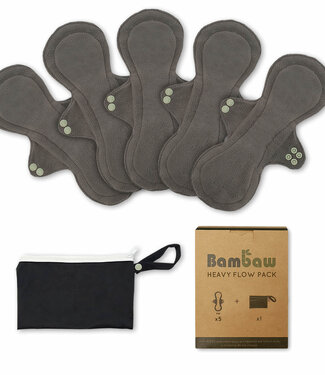 BamBaw Bamboo Washable Panty Liners - Set of 5 - Heavy Flow