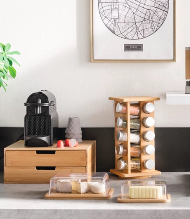 Bamboo Elegant Set Cheese Board with Dome and Cheese Box Storage Compartment