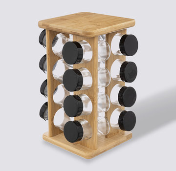  5Five Bamboo Efficient Spice Rack with 16 Glass Jars - Turning Rack