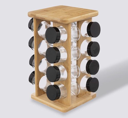 5Five Bamboo Efficient Spice Rack with 16 Glass Jars - Turning Rack