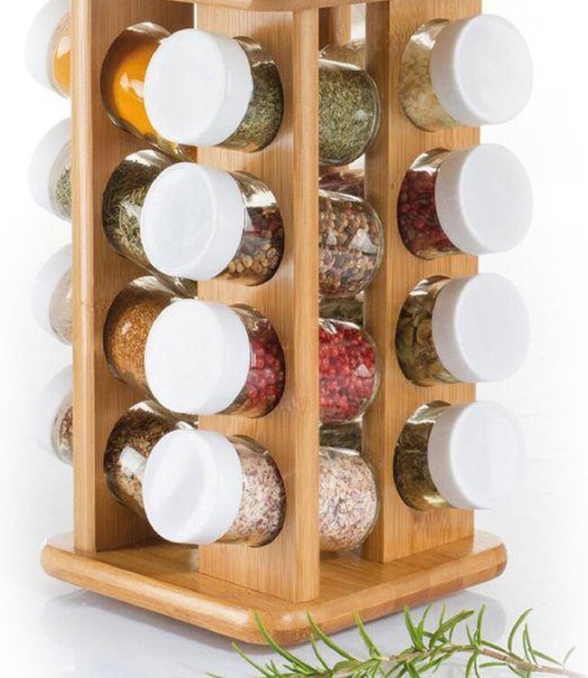 Bamboe Efficiënt Kruidenrek met 16 glazen potjes - Draairek