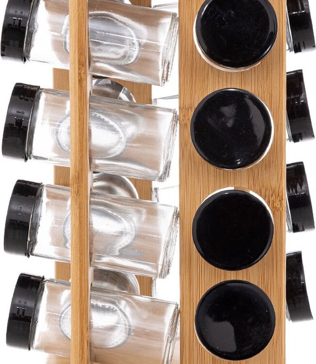 Bamboo Efficient Spice Rack with 16 Glass Jars - Turning Rack