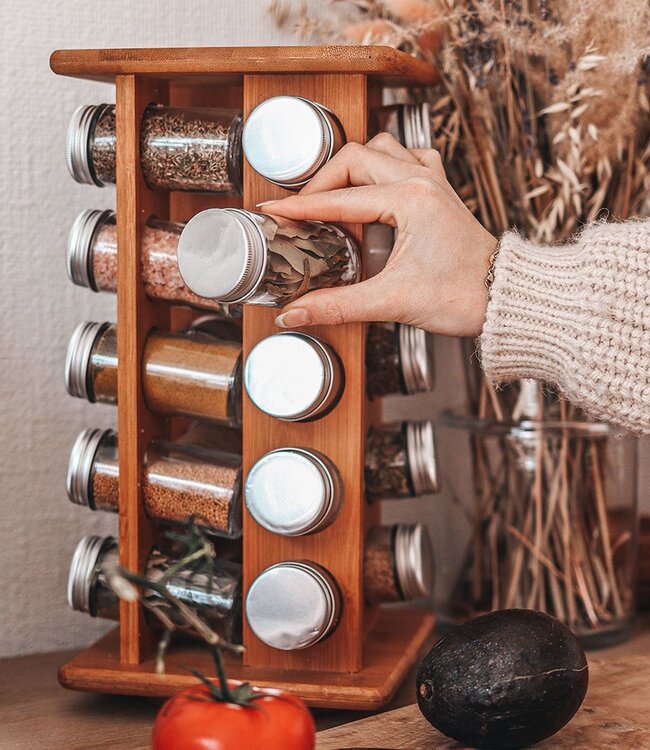 Efficient Spice Rack with 20 Glass Jars - 360 Turning Rack