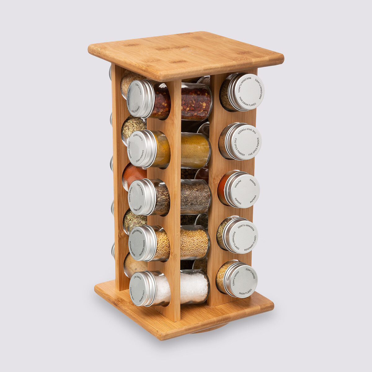 Bamboo Efficient Spice Rack with 20 Glass Jars 360 Turning Rack Koning Bamboe