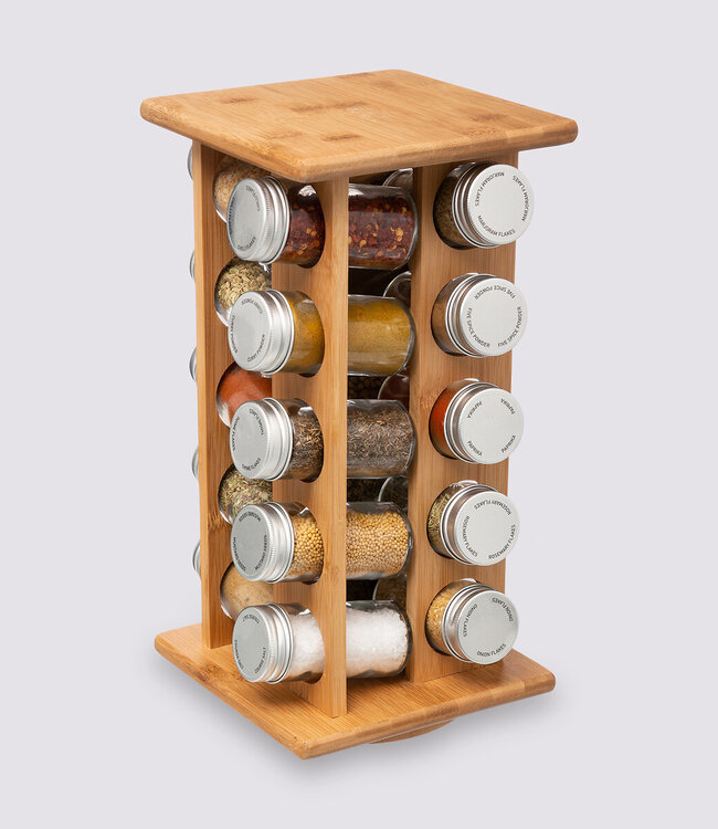 Efficient Spice Rack with 20 Glass Jars - 360 Turning Rack
