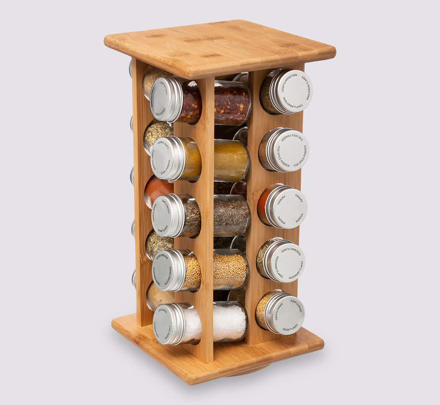 Efficient Spice Rack with 20 Glass Jars - 360 Turning Rack