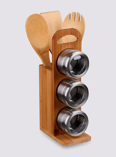  5Five Magnetic spice rack with bamboo kitchen utensils - 7 pieces