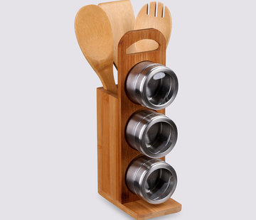  5Five Magnetic spice rack with bamboo kitchen utensils - 7 pieces