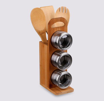  5Five Magnetic spice rack with bamboo kitchen utensils - 7 pieces