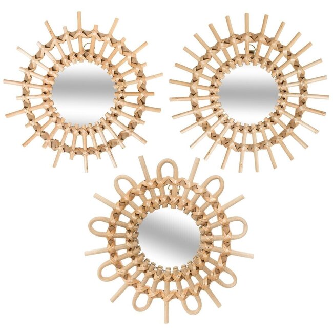 Rotan Spiegel - Zon - Set van 3 - D28cm