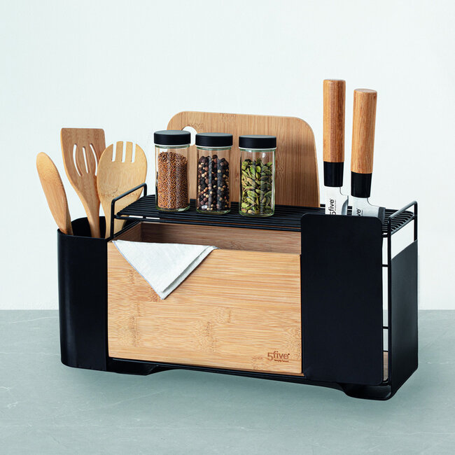 Bamboe Keukengerei Organizer - 5 Vaks  - Zwart