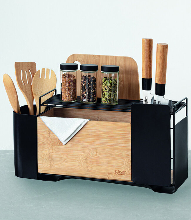 Bamboe Keukengerei Organizer - 5 Vaks  - Zwart