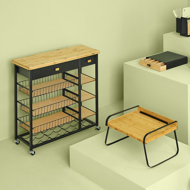 Bamboe Keukengerei Organizer - 5 Vaks  - Zwart