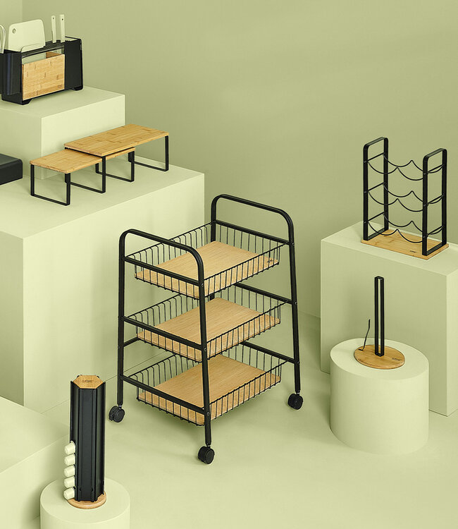 Keukentrolley - 3 Niveaus - Nera - 70cm - Zwart Bamboe