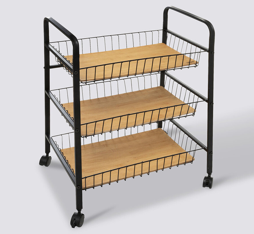 Kitchen Trolley - 3 Levels - Nera - 70cm - Black Bamboo