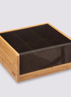  5Five Modern Tea Box 6 Sections - Black Bamboo - 21 x 21 x 10 cm