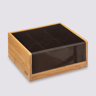  5Five Modern Tea Box 6 Sections - Black Bamboo - 21 x 21 x 10 cm