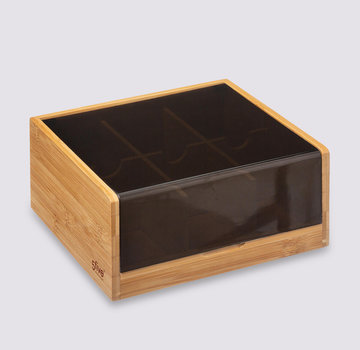  5Five Modern Tea Box 6 Sections - Black Bamboo - 21 x 21 x 10 cm