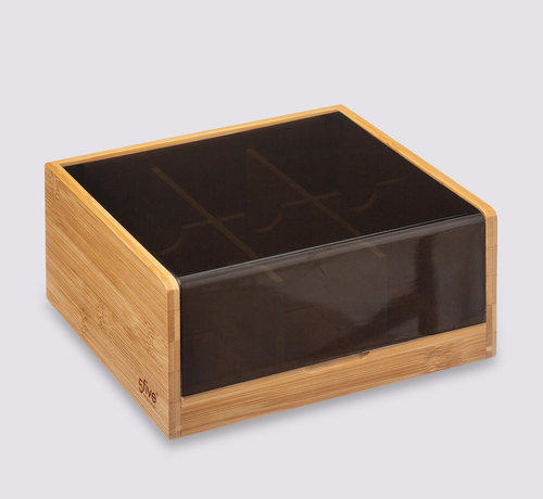 5Five Bamboe  Moderne Theedoos 6 Vaks - Black Bamboo -  21 x 21 x 10 cm