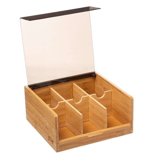 Modern Tea Box 6 Sections - Black Bamboo - 21 x 21 x 10 cm