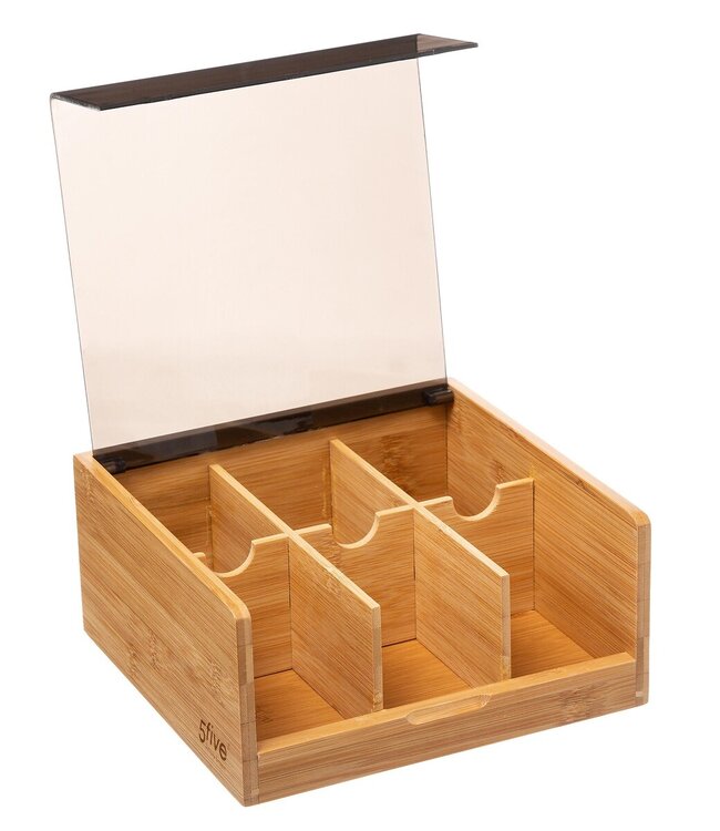 Modern Tea Box 6 Sections - Black Bamboo - 21 x 21 x 10 cm