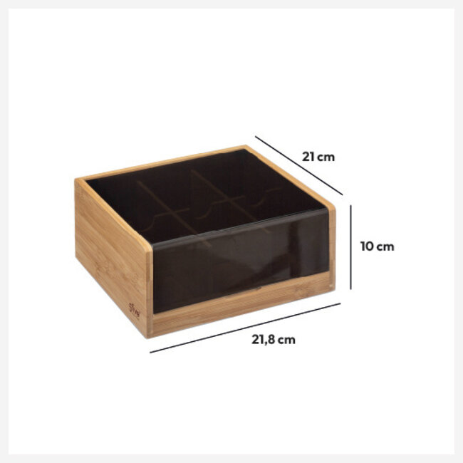 Modern Tea Box 6 Sections - Black Bamboo - 21 x 21 x 10 cm