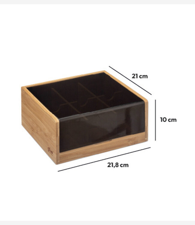 Modern Tea Box 6 Sections - Black Bamboo - 21 x 21 x 10 cm